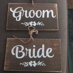 Wooden bride groom signs